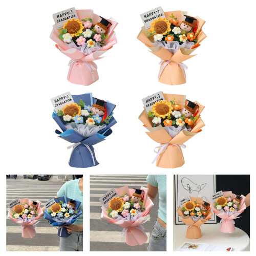 Bunte gehäkelte Abschlussblumen,-Rosa Abschlussstrauß 2