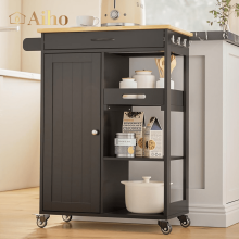 Carrello da cucina mobile con isola, piano in legno e cassetto
