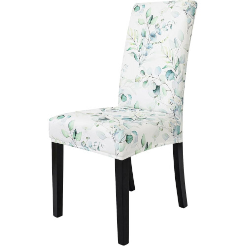 Grüne, florale Stretch-Stuhlhussen, 4er-Set