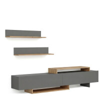 Salón con mueble TV y estanterías en gris grafito y alpino 200 cm Bender