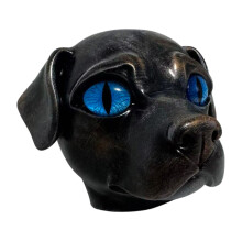 Schwarze Hundesteinskulptur, Marmorstruktur,-blaue Augen