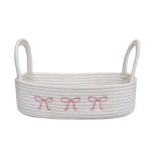 Large Capacity Fabric Storage Bin With Bowknot For CDs-White