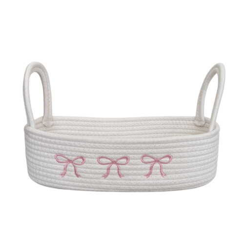 Large Capacity Fabric Storage Bin With Bowknot For CDs-White