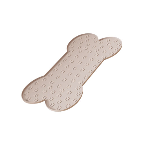 Pet Feeding Mat Scratch Proof Raised Edges Feeder Bowl-Beige