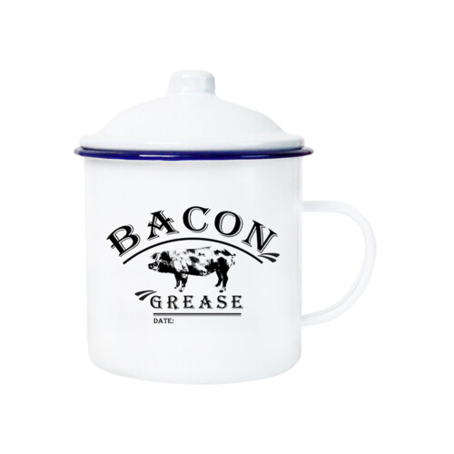 Klassisches Schweineölglas aus weißer Emaille mit-Set 2