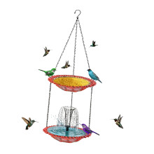 Hangende zonne-fonteinen, vogelvoeder en waterbad voor-Roze