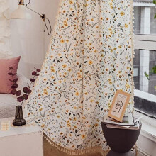 Boho gardin halvmørkleggende vintage blomstermønster bomull-lin
