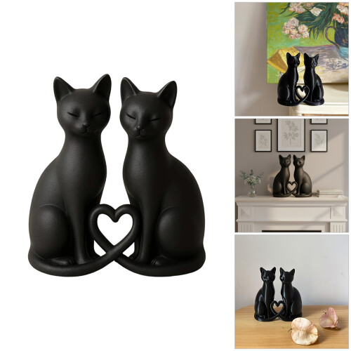 Romantics Couple Cats Statue with Heart Design Black Kitten 1
