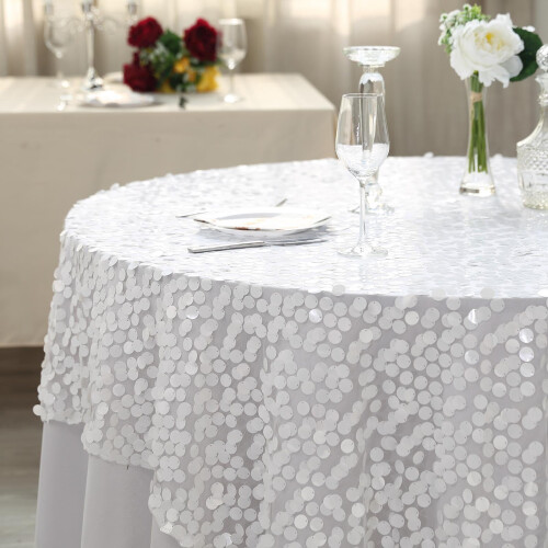White Sequin Table Overlay 72" x 72" 1