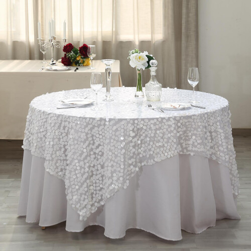 White Sequin Table Overlay 72" x 72" 2