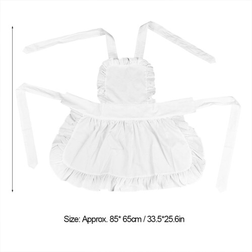 Delantal blanco de algodón para mujer con dobladillo con volantes. 1