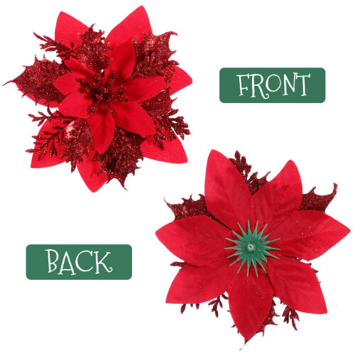 Κόκκινα κλιπ λουλουδιών Poinsettia με γκλίτερ 12 τεμάχια 2