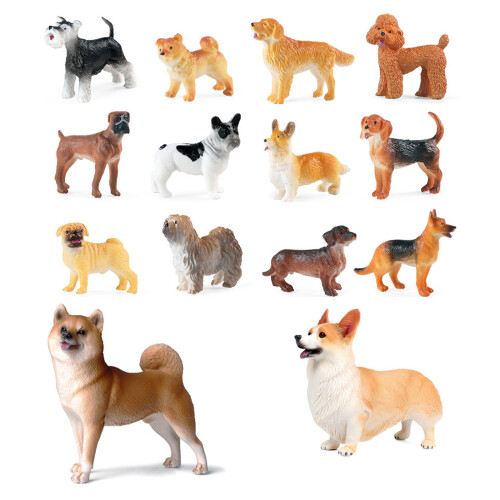 Pack Of 14 Realistic Solid Plastic Mini Dog Figurines For Home