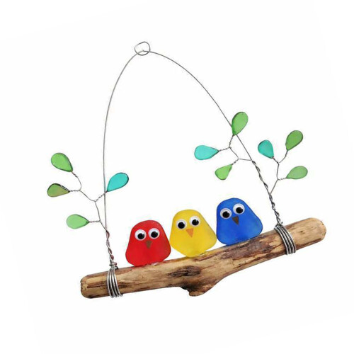Wall Art Baars Vogel Ornament Handgemaakte Zeeglas Display-1