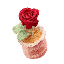 Cute Woolen Knitted Rose Plant With Crochet Small Vase Desk-4