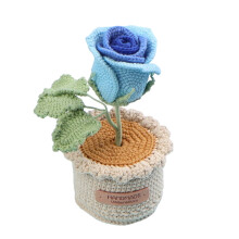 Cute Woolen Knitted Rose Plant With Crochet Small Vase Desk-3
