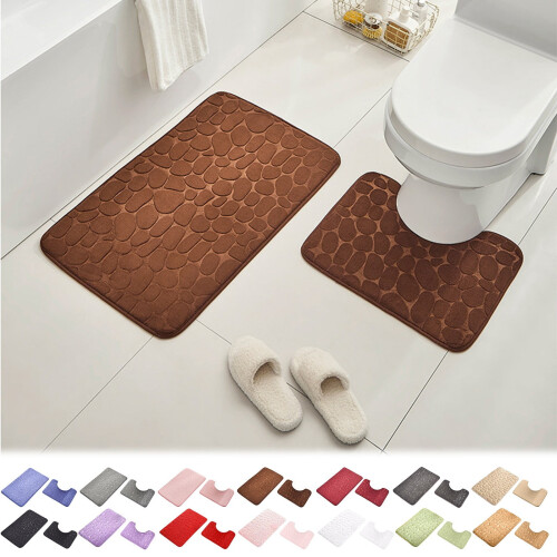 Bathroom Rug Set Memory Foam 2 pcs Non-Slip Absorbent