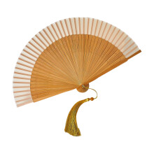 Wooden Folding Fan Handheld Retro Wood Hand Fan-Creamy White