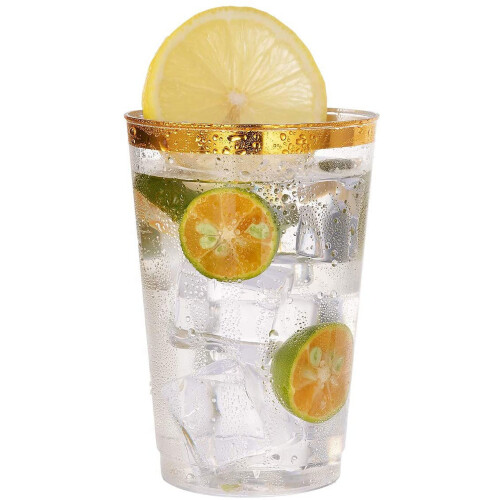 Πλαστικά ποτήρια 12oz διαφανή με χρυσό χείλος 50 τεμάχια 1