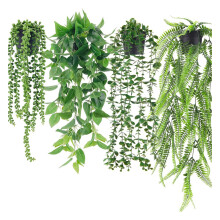 Set of 4 Faux Eucalyptuses Leave Hanging Plant Basket Greenery