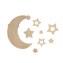 Hölzernes Mond- und Stern-Wandaufkleber-Set für Babyzimmer,