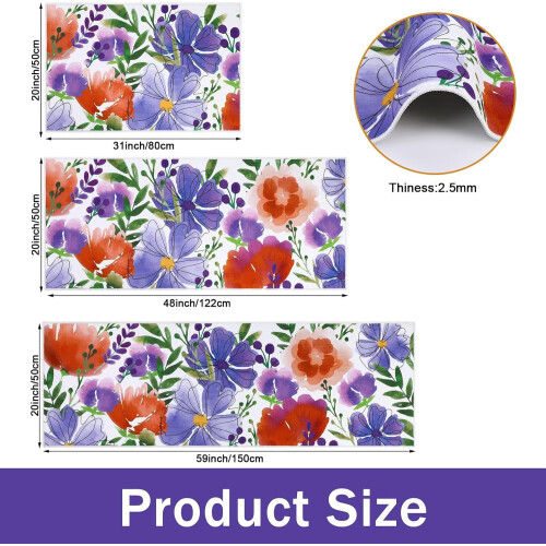 Spring Floral Kitchen Rug Set of 3 – Non-Slip Polyester 1