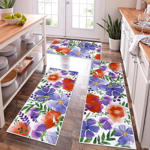 Spring Floral Kitchen Rug Set of 3 – Non-Slip Polyester 2