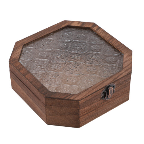 Achteckige Schmuckbox mit Glasdeckel 16,5x16,5x6 cm