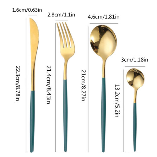 Stainless Steel Tableware Set Gold Fork and Spoon 4-Piece 2