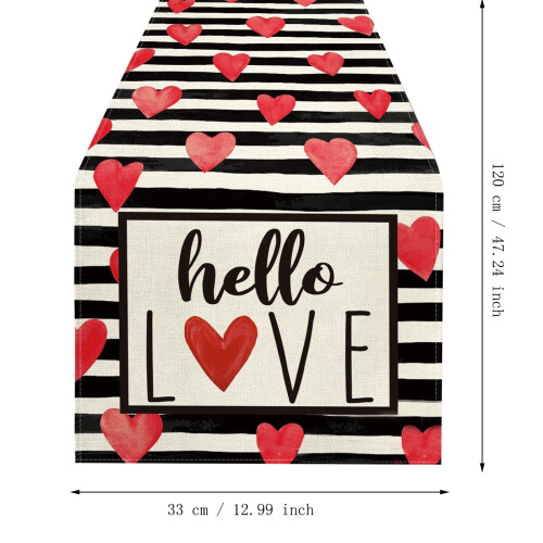 Valentine's Table Runner Heart Pattern Linen 13x47 in 2