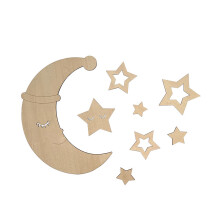 Ensemble d'autocollants muraux lune et étoile en bois, signes