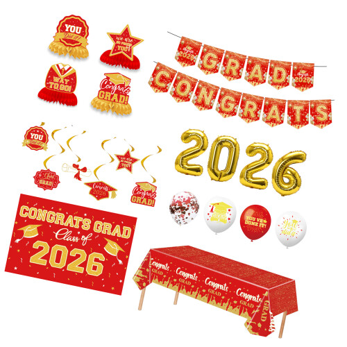 Easy Setups Graduation Season Celebration Set Decorative-Red