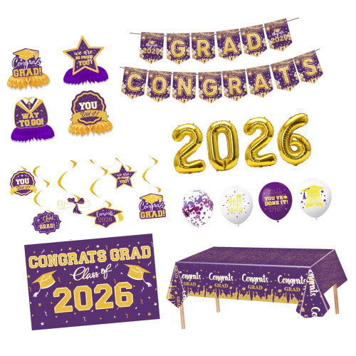 Easy Setups 2026 Graduation Decors With Matching-Purple