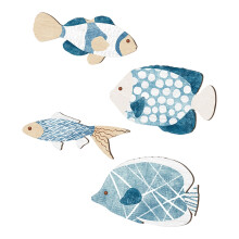 Décorations murales de plage en bois, poissons nautiques,-2