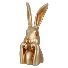 Grande décoration de table de lapins de Pâques en résine dorée-1