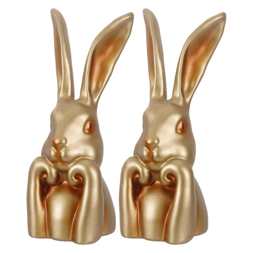 Grande décoration de table de lapins de Pâques en résine dorée-2