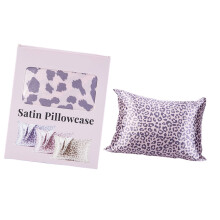Taie d'oreiller en satin imprimé léopard, avec fermetures-Violet