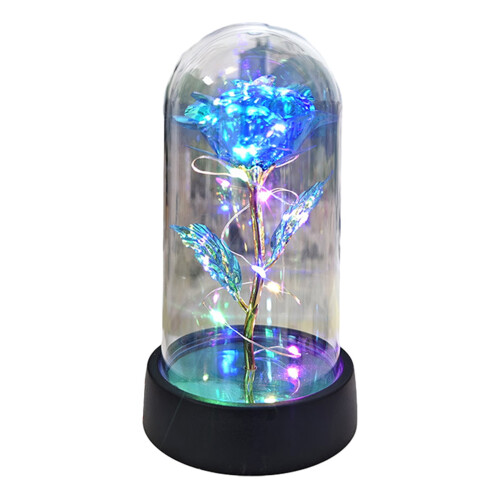 Rose LED sous dôme en verre bleu multicolore (1 pièce) 1