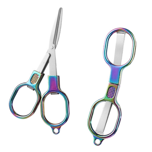 2Pcs Folding Fabric Shears Portable Stainless Steel-Color