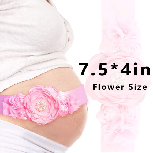 Conjunto de faixa de maternidade rosa e broche "Papai a caminho" 2