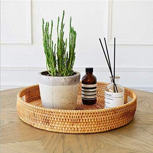 Serviertablett aus Rattan, 30 cm Durchmesser, rund 2