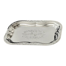 Assiette de service en métal avec motif floral-Argent Grand