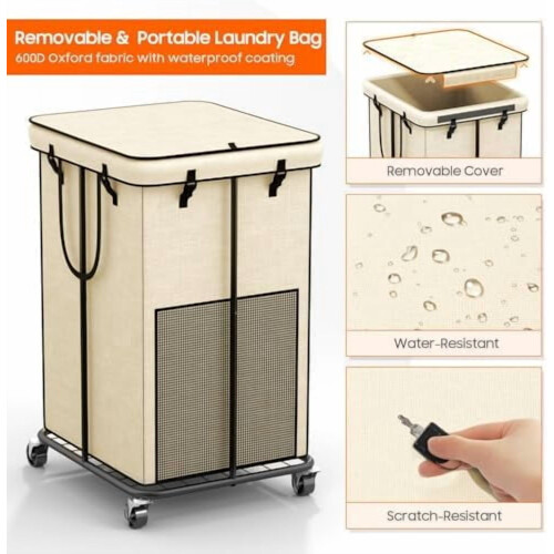 Rolling Laundry Hamper with Wheels 150L 2