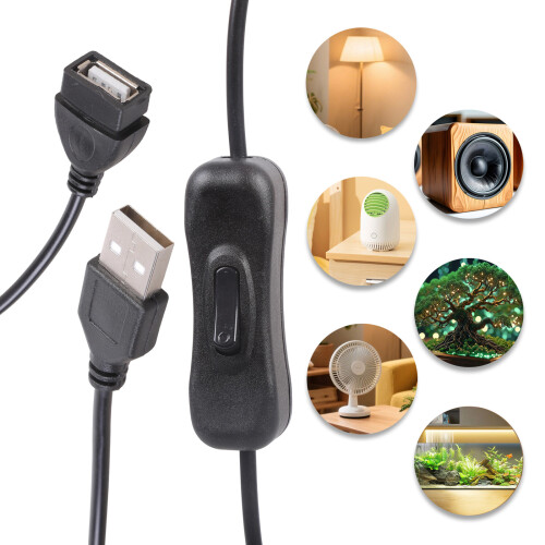 2 stuks USB A schakelbaar netsnoer USB-verlenging Inline-Zwart 2
