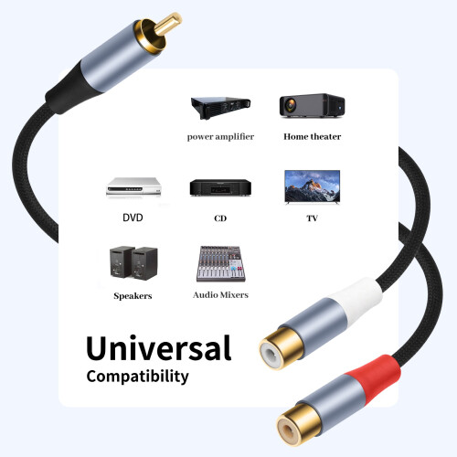 2RCA to 1Pin Sound Cable Splitter Connector Replacement for 1