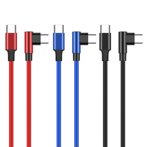60W USB C Charging Cable Right Angled Design Nylon Braid-2m Red 1