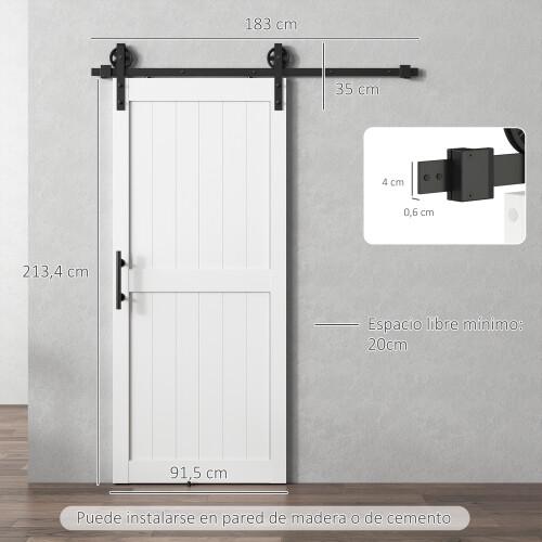 Homcom Puerta Corredera Blanco 91.5 x 3.5 x 213.4 cm 2