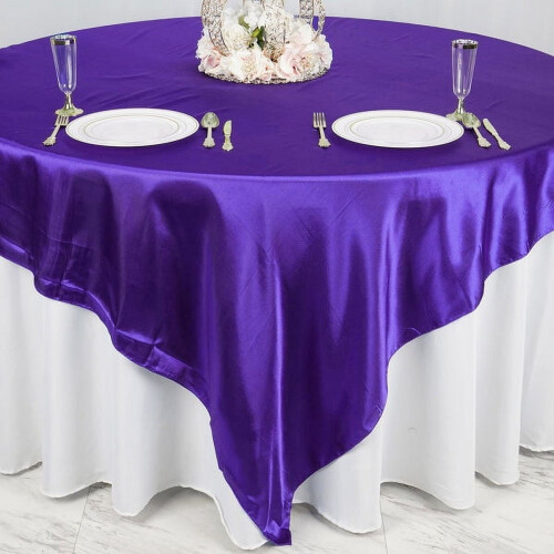Toalha de mesa quadrada de cetim roxo 90x90 polegadas 2
