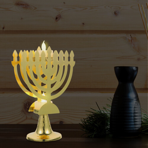 Gylden LED flammeløs lysestage 19 cm