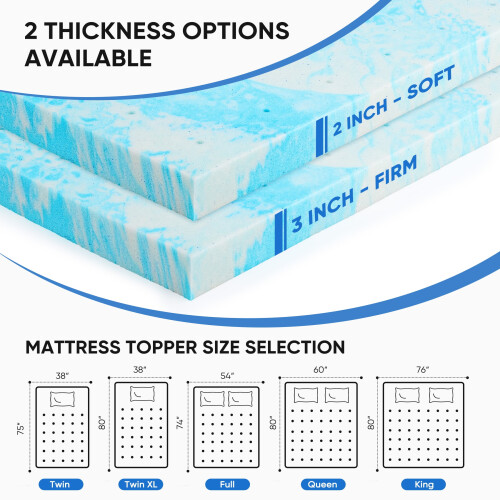 Protetor de colchão de espuma viscoelástica com gel refrescante de 7,6 cm (3 polegadas) 2